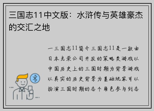 三国志11中文版：水浒传与英雄豪杰的交汇之地